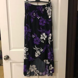 Dress strapless front cut tropical print